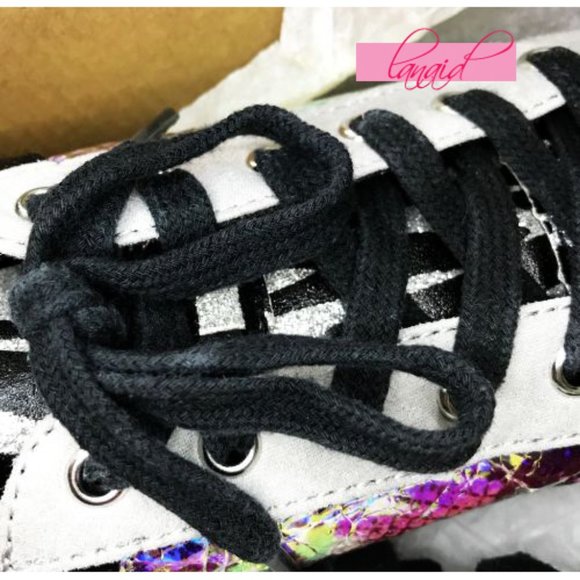 Steve Madden Jparka Sneakers Black Zebra Shiny Iridescent Holographic Mermaid 5 - Picture 4 of 11